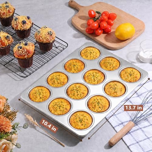 LIANYU Muffin Pan 12 Cups, Stainless Steel Cupcake Muffin Tin for Baking
