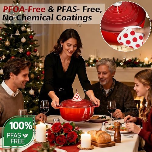 Umite Chef 6QT Enameled Cast Iron Dutch Oven with Lid, Versatile Heavy-Duty Cookware Pot for Baking Bread, Braising, Soups & Stews, Oven & Stovetop Safe with Heat Resistant Gloves（Red）