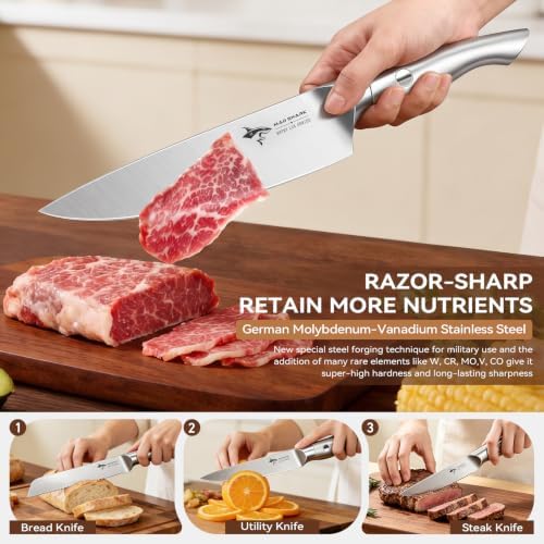 MAD SHARK 8 PCS Drawer Knife Set with Organizer, Kitchen Knife Block Sets