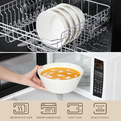 MALACASA 60 OZ Large Salad Soup Bowls Set of 4, White Ceramic Bowls
