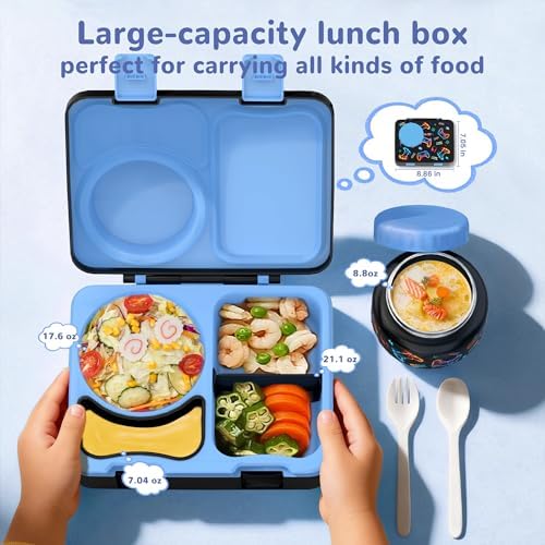 Kids Bento Lunch Box with Food Jar, Water Bottle, Lunch Bag, Game