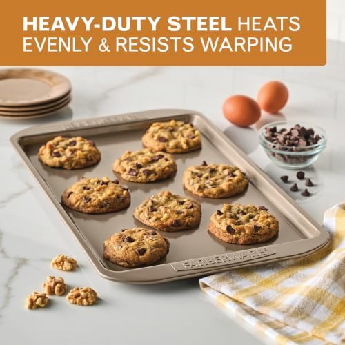 Farberware Nonstick Bakeware 10 x 15" Cookie Pan, Metal Baking Pan, Mocha