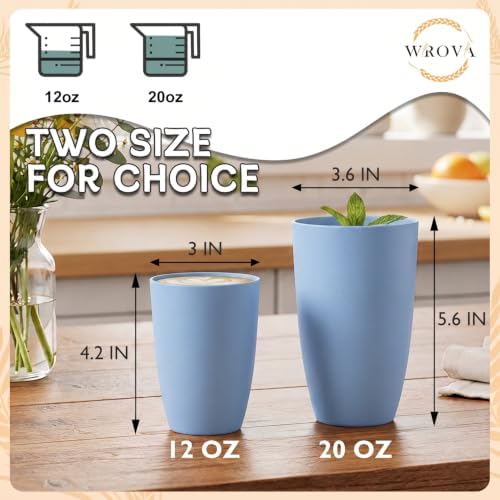 Wrova Wheat Straw Cups 6 PCS Good Alternative to Plastic Reusable Cups 12 oz Unbreakable Drinking Cup Reusable Dishwasher Safe Water Plastic Glasses Light Blue