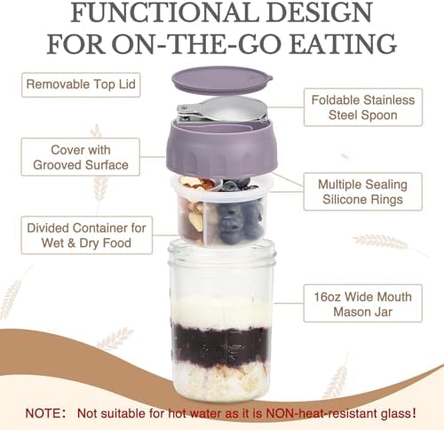 SOLIGT 2 Pack Overnight Oats Containers with Lids (Oat White/Purple)