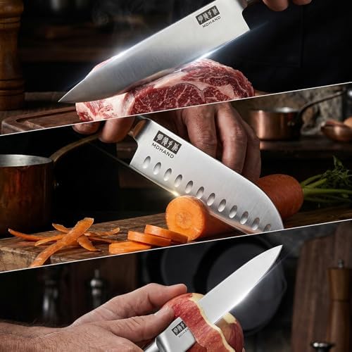 MDHAND Chef Knife Set with Roll Bag, Ultra Sharp Japanese Kitchen Knife Set