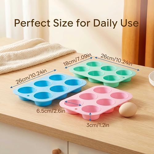 2 Pack Silicone Muffin Pan for Baking, Regular Size Nonstick Cupcake Pan, 6-Cup Silicone Muffin Tin BPA Free Dishwasher Safe, Great for Muffin Cupcake Brownie Egg Tart