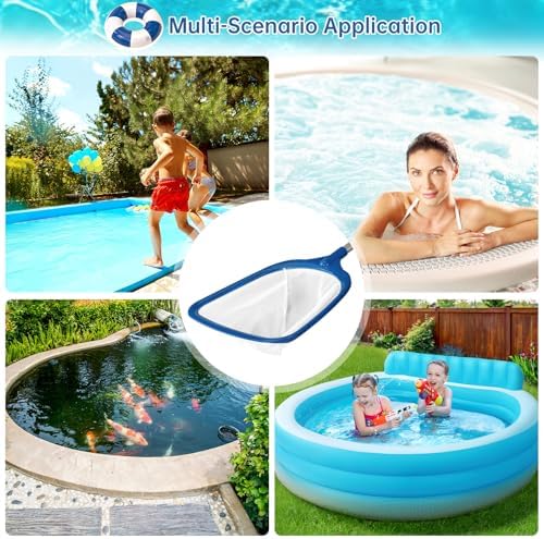 Pool Net, Professional Swimming Pool & Hot Tub Skimmer Net Accessories, Pool Leaf Rake Cleaning Tool with Pole, Fine Nylon Mesh Bag, Easy to Clean Bugs, Leaves,Debris（Blue&White）