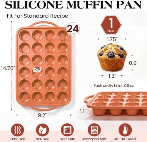 Vinino 24 Cup Mini Silicone Muffin Pan with Steel Frame - Brick Orange
