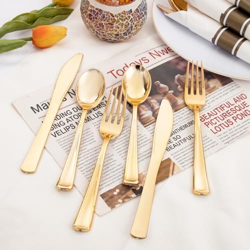 Supernal 120 Pack Gold Plastic Silverware Wrapped Cutlery Set with Napkin