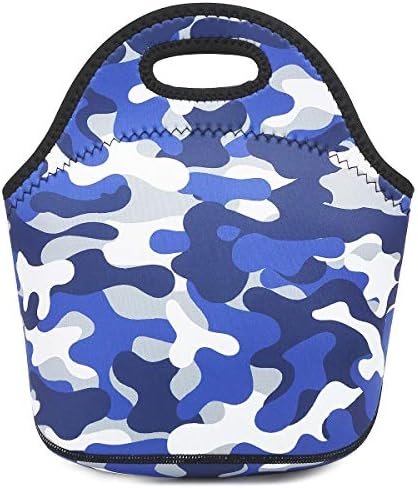 FlowFly Neoprene kids Lunch box Insulated Soft Bag Mini Cooler Thermal Meal Tote Kit for Boys, Girls,Men,Women,School,Work, Office, Blue Camo