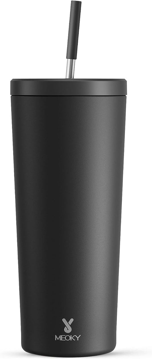 Meoky 24 oz Insulated Tumbler with Lid and Straw, Stainless Steel Vacuum Insulated Tumbler, Keeps Cold for 24 Hours, 100% Leak Proof, Fits in Car Cup Holder (Night)