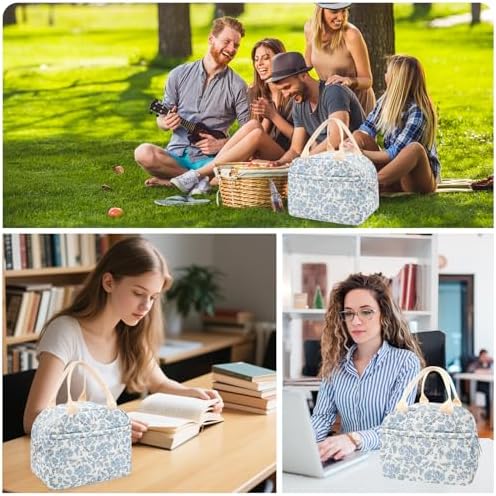 Cotton Quilted Insulated Lunch Bag, Reusable Quilted Floral Lunch Tote Bags