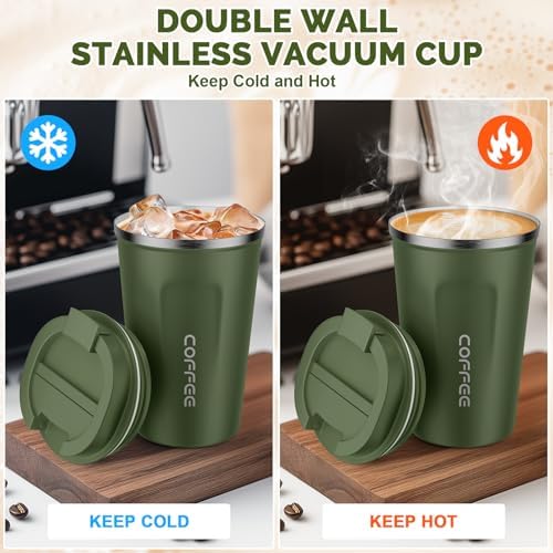 MOMSIV 12oz Travel Coffee Mug, Insulated Coffee Cup with Leakproof Lid