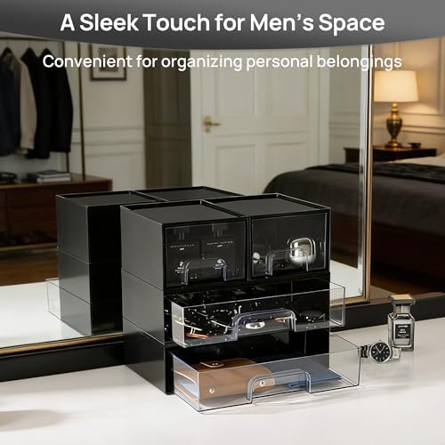 Vtopmart Black Stackable Storage Drawers, 2 Pack Wide Organizers