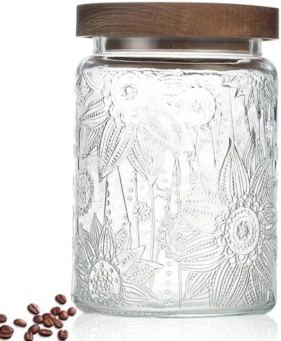 Vintage Glass Jar with Lid, Airtight Candy Coffee Canister Food Storage