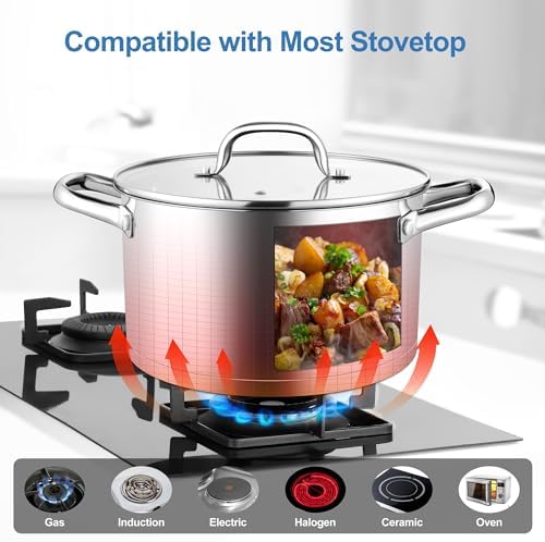 Homikit 5 Quart Stock Pot, Stainless Steel Soup Cooking Pot with Lid for Pasta Sauce Simmering Steaming Stewing, Tri-ply Heavy Bottom Induction Pot, Dishwasher Safe