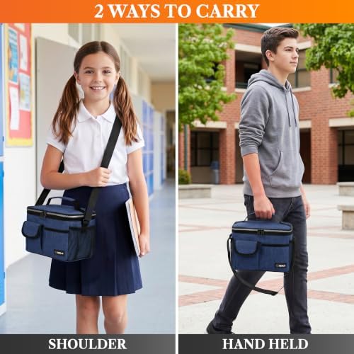 opux Insulated Lunch Box Adult, 14 Can Leakproof Cooler Bag Kid, Navy