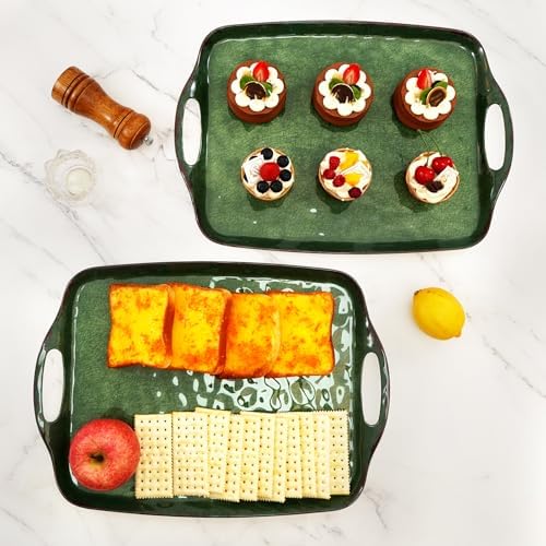 TP Melamine Serving Trays with Handles, 19" x 12", Set of 2, Retro Green