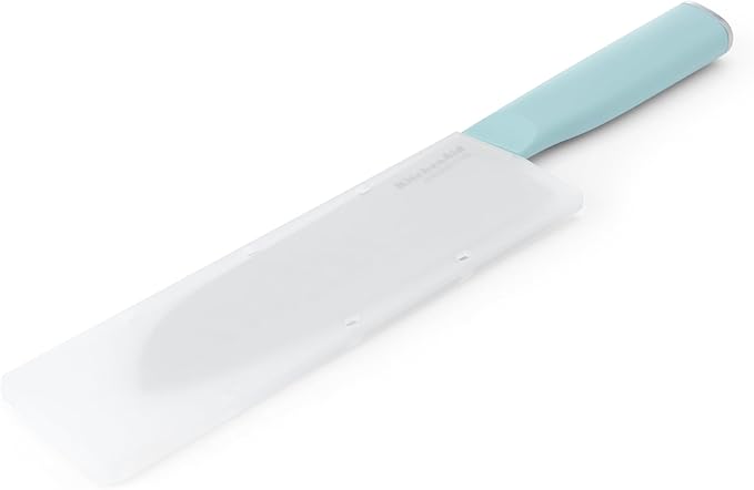 KitchenAid Gourmet Forged Santoku Knife with Custom-Fit Blade Cover, Sharp Kitchen Knife, High-Carbon Japanese Stainless Steel Blade, 7 Inch, Blue