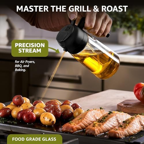FineDine 16 oz Glass Olive Oil Sprayer for Cooking, Oil Dispenser, Black