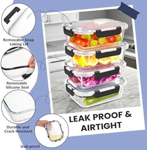 HOTEC 2-Pack 35OZ Glass Food Storage Container