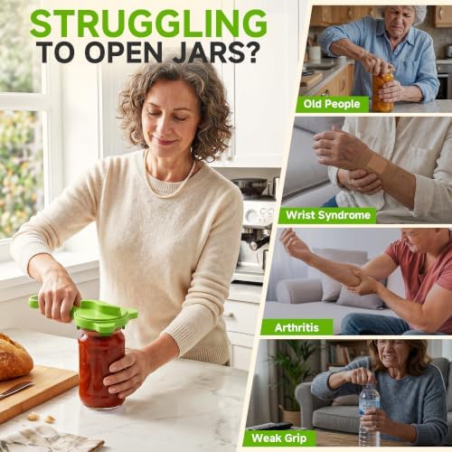 2026 Upgraded 4-in-1 Jar Opener - Adjustable Stainless Steel Lid Remover for Seniors & Arthritis Sufferers, Fits Kitchen Jars, Bottles & Cans Green