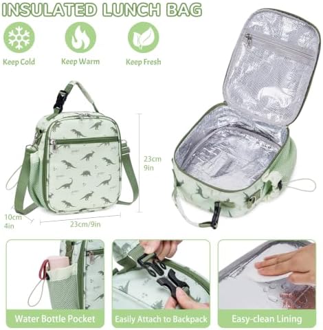 Kids Bento Box with Food Jar, Water Bottle, Lunch Bag,Dinosaur