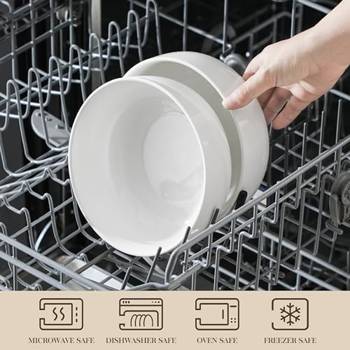 MALACASA Salad Soup Bowls Set of 2, 44 OZ White Ceramic Bowls