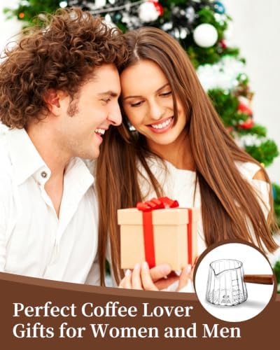 2 PCS Espresso Measuring Cup 6 Oz, Espresso Glass Cups with Wood Handle, Milk Frothing Cup, Espresso Cup for Coffee, Milk, Tea or Maple Syrup Serving
