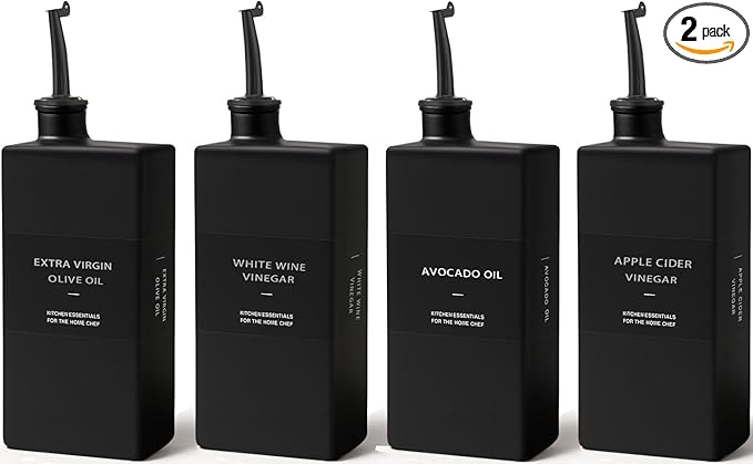 Black Glass Olive Oil Dispenser Bottle for Kitchen, UV-Blocking Oil and Vinegar Dispenser Set, Soy Sauce Dispenser, Coffee Syrup Bottles, Modern Kitchen Decor (Black, 16.9oz, 4pcs)