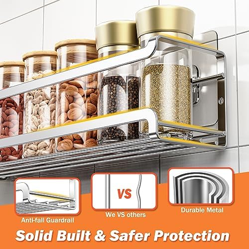 Bunoxea Spice Rack Wall Mounted 4 Pack, Chrome,For Spice Jars & Seasonings