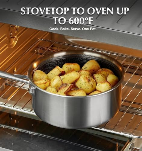 KOCH SYSTEME CS Stainless Steel Saucepan Set 6 Piece, 2QT+3QT+8QT Hybrid Nonstick Stainless Steel Pots Set, Triply Stainless Steel Pots, PFOA Free, Pot Sets Induction Compatible