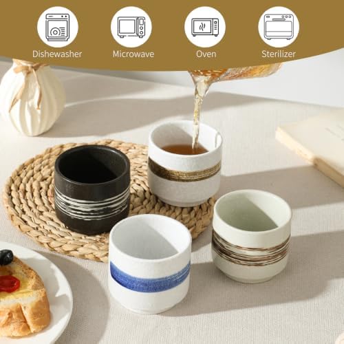 Ceramic Tea Cup Set, Japanese Tea Cups(4 Pack), Small Tea Cups,Macha Cups,Cups for Tea and Coffee