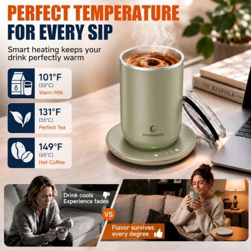 Self Heated Stirring Coffee Mug, 10oz Auto Mixing Cup with Warmer, Green
