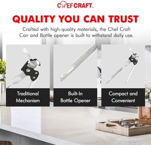 Chef Craft Select Can Opener with Bottle Opener, 7 Inch, Chrome, Nickle Plated