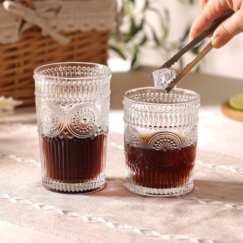 Moretoes Vintage Drinking Glasses Set of 12 Textured Striped Glass Cups