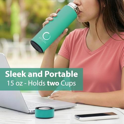 Pure Zen Tea Insulated Tea Infuser Bottle, 15 oz, Tea Thermos with Infuser