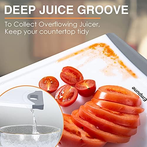 Empune BPA-Free Plastic Cutting Board for Kitchen with Juice Grooves, Extra Large Dishwasher Safe Cutting Boards Set of 4 with Handles, Thick Non-Slip Chopping Board for Meat, Fruit and Chicken, Grey