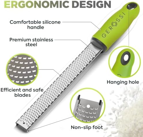 Stainless Steel Cheese Grater & Lemon Zester w/Extra Sharp Blade - Perfect for Lemon, Parmesan, Garlic, Chocolate - Spice Up any Dish in Seconds w/Your Premium Citrus Hand Grater with Handle - Green