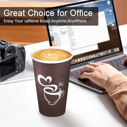 Clawsoff 16 oz 180 Count Paper Coffee Cups Disposable Hot Coffee Cups Brown