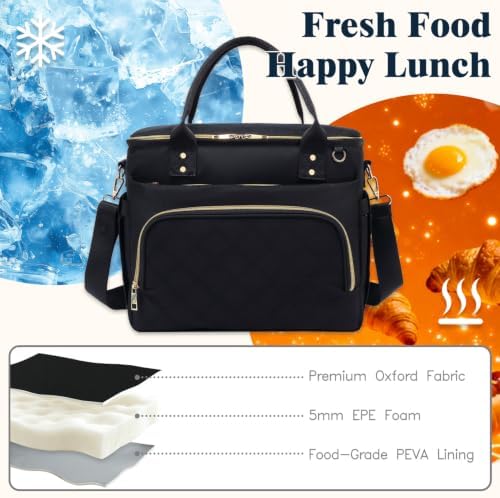 GYEUKHAM Insulated Lunch Bag for Women Men,Extra Large Lunch Box, Leakproof Reusable Cooler Tote for Adult, Everyday Soft Lunch Tote Bag for Work College Picnic Travel,Black