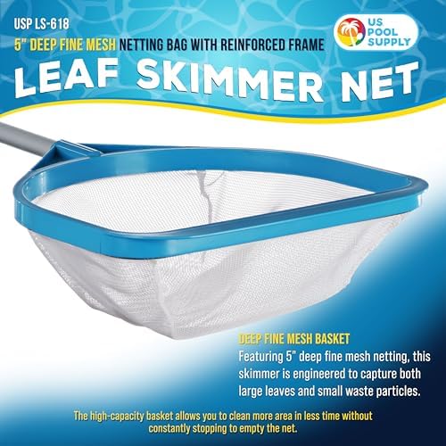 U.S. Pool Supply Pool and Spa Skimmer Net with Pole, 30" Long Handheld Fine