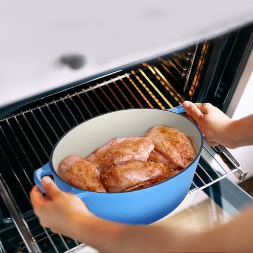 Leonyo 7-Quart Enameled Cast Iron Oval Dutch Oven Pot with Lid, Blue