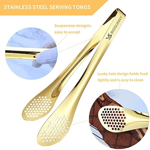 MSY BIGSUNNY Chef Kitchen Tongs Stainless Steel Food Serving Tongs Set of 3 (Golden 7" 9" & 11")