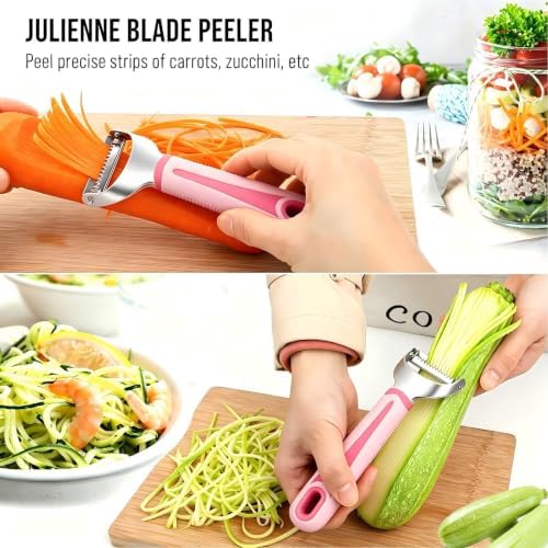 Julienne Peeler Vegetable Peeler with 4.8'' Long Silicone Handle