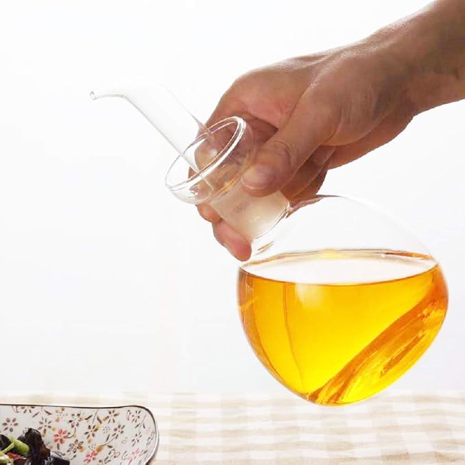 HAIZEEN 18 oz / 540 ml Glass All-Purpose Cruet, Glass Oil Decanter and Cruet (Spherical-18 oz)