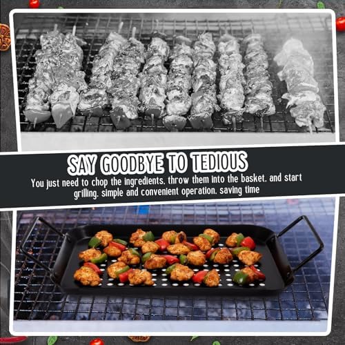 3 Pack Grill Topper Pans for Outdoor Grill, Stainless Steel Vegetables BBQ Grilling Basket with Holes Handles, Nonstick Barbecue Pan Grilling Gifts for Camping Picnic Cooking Seafood Meat