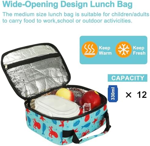 esouler Lunch Box Kids Insulated Lunch Bag for Boys & Girls Durable Children Lunchbox for School with Water Bottle Holder-Octopus