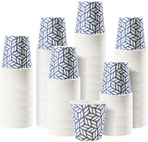 RACETOP 3 oz Bathroom Cups 100 Pack, Small Paper Cups, Blue Leaf