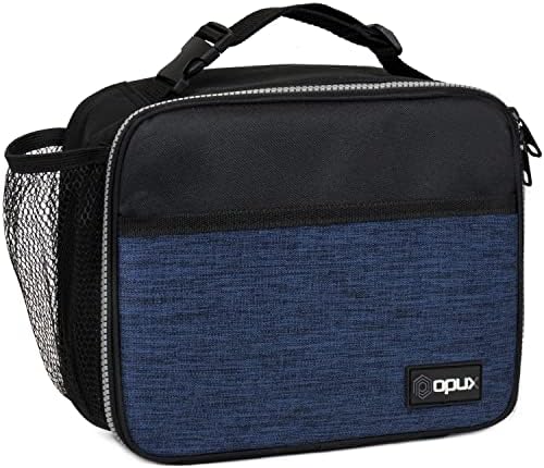 opux Insulated Lunch Bag for Kids, Reusable Lunch Box for School, Navy Blue